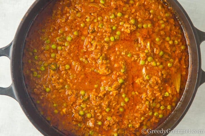 cooked lamb keema curry.