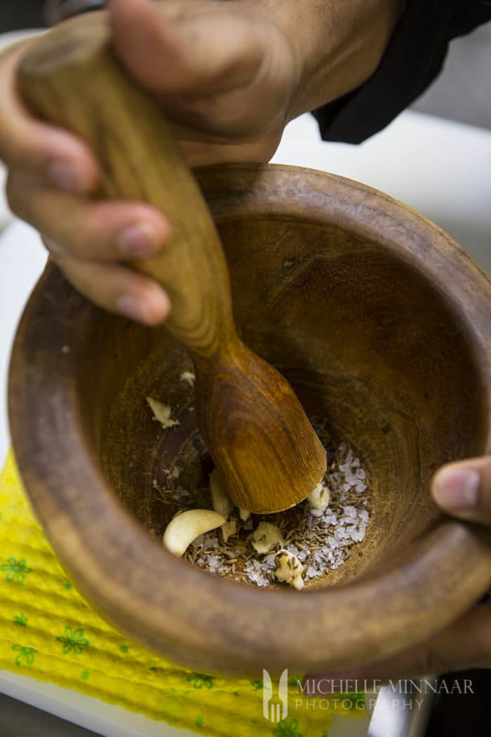 Use wooden mortar and pestle