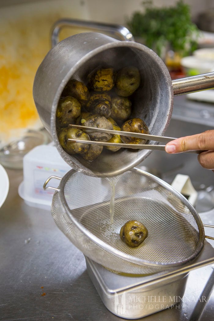 Boiled black potatoes