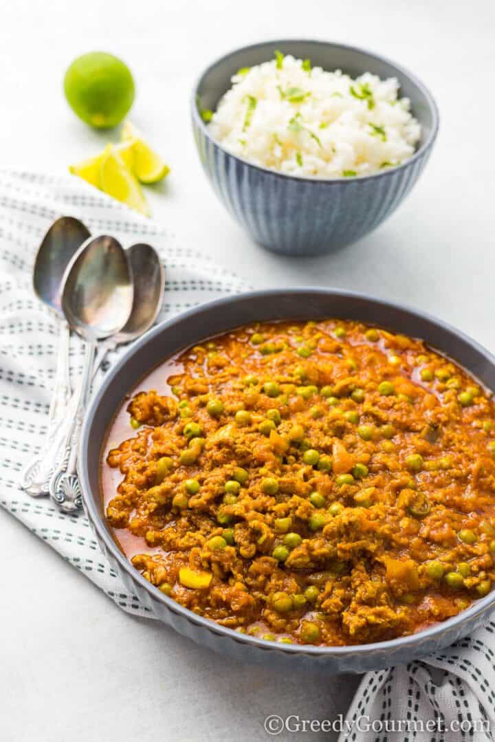 lamb keema curry with rice.