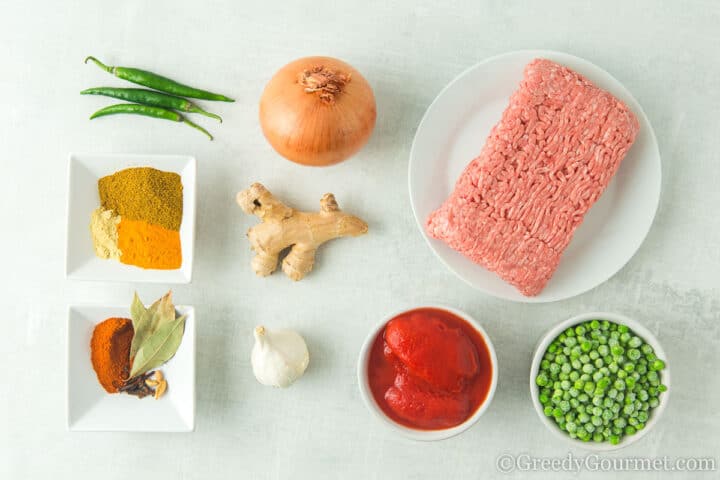 ingredients for lamb keema curry.