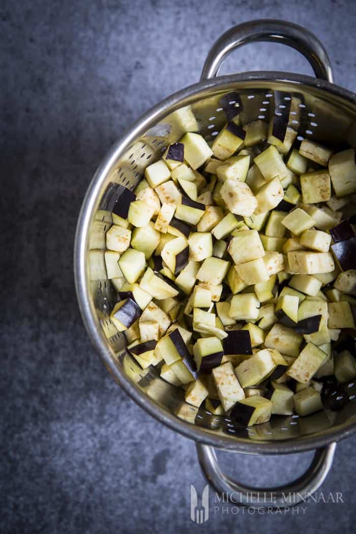 Salted Aubergine in Colander