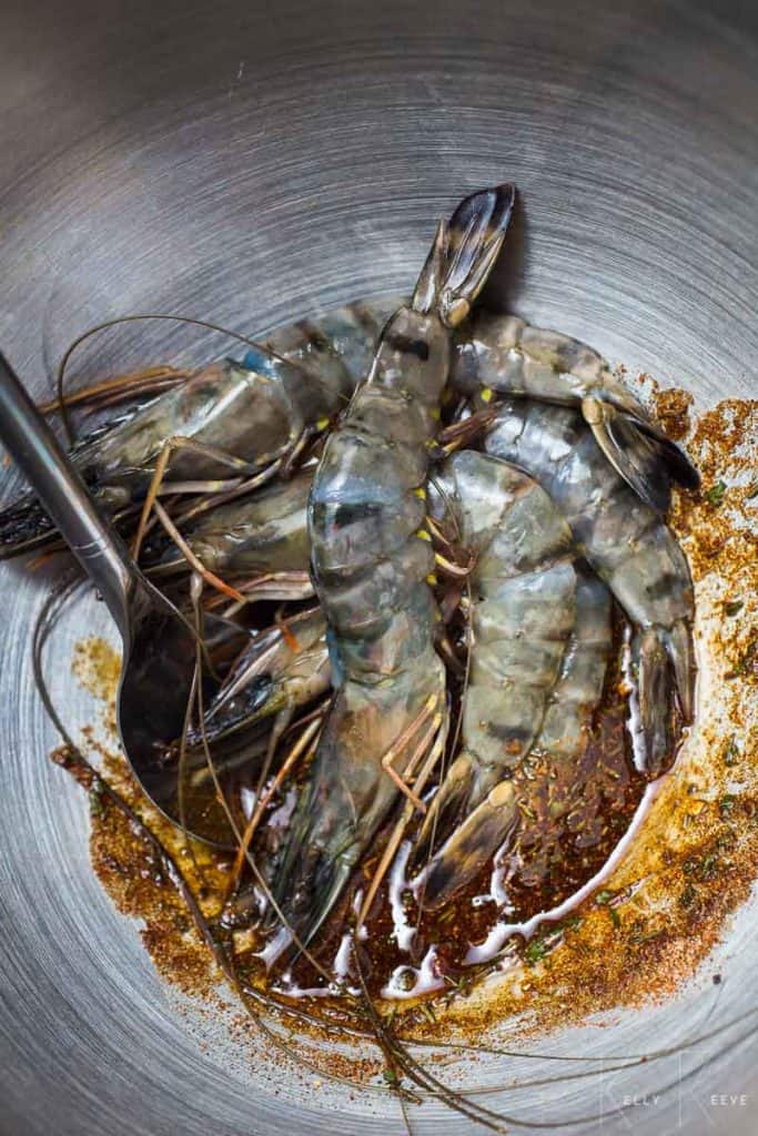 Raw Prawns Marinating 