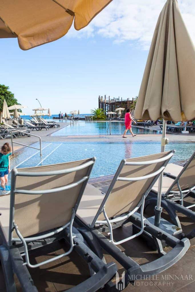 Deck chairs at pool