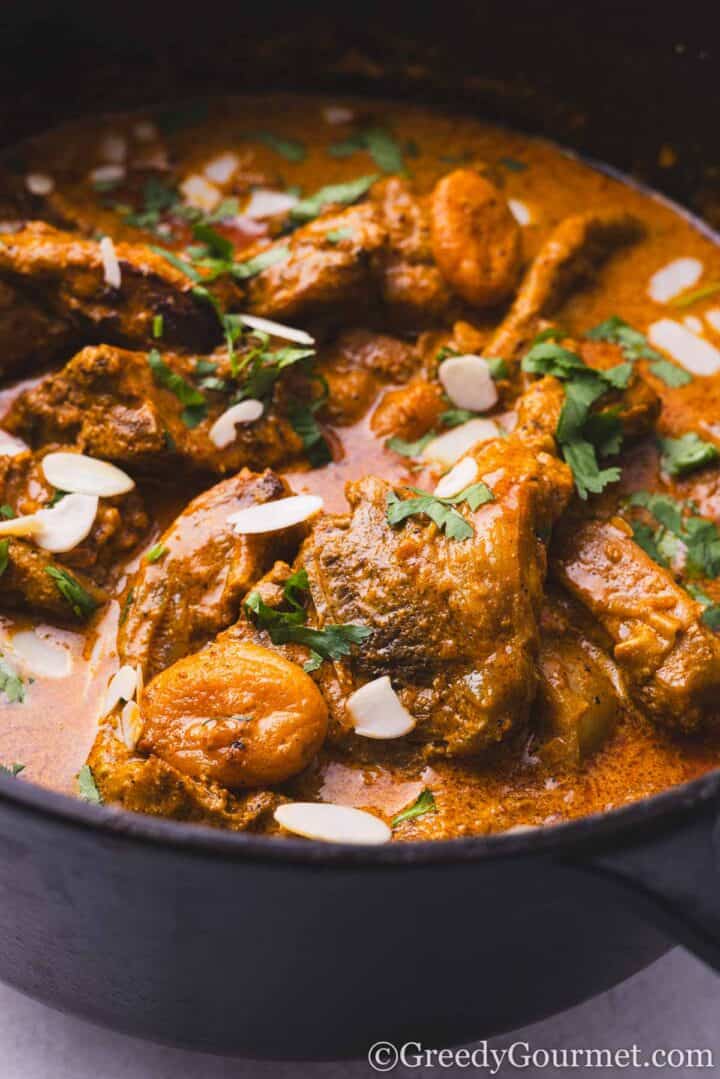 lamb chop curry served with rice.