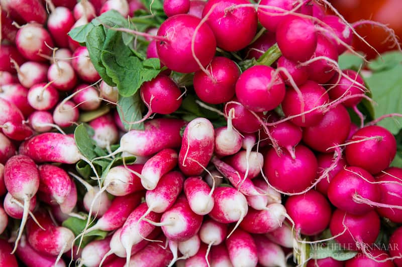 bunches of radishes.