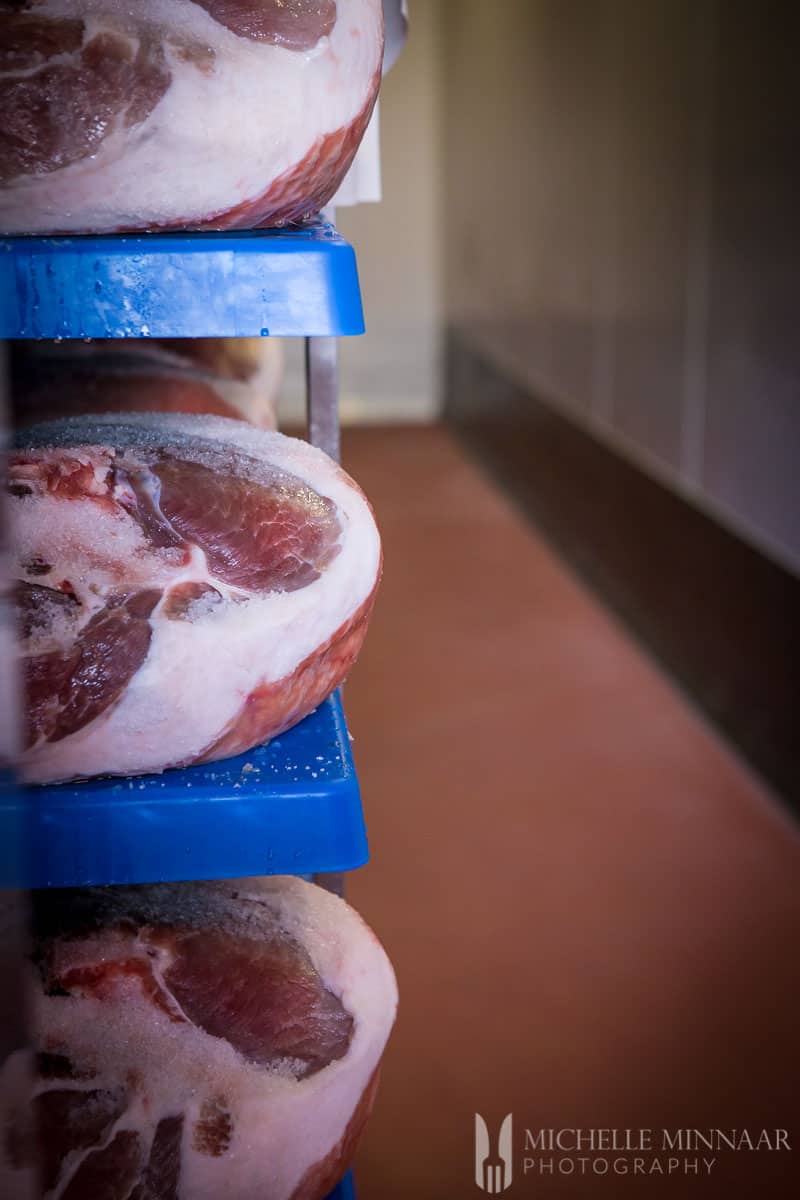 Freshly slaughtered pork legs