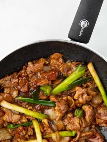 mongolian lamb being stir fried