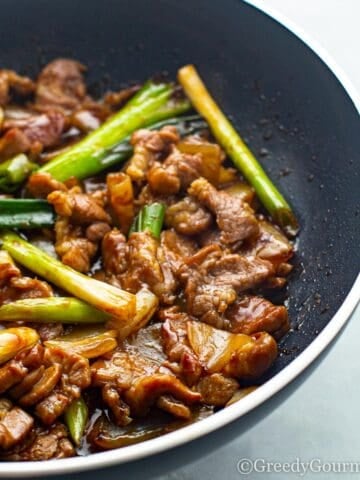 Close up of a mongolian lamb stir fry