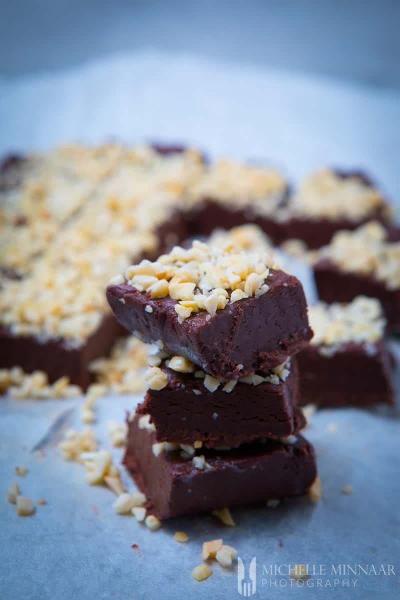 Slow Cooker Nutella Fudge piled on top of each eachother