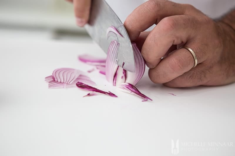 Red Onion Finely Slicing