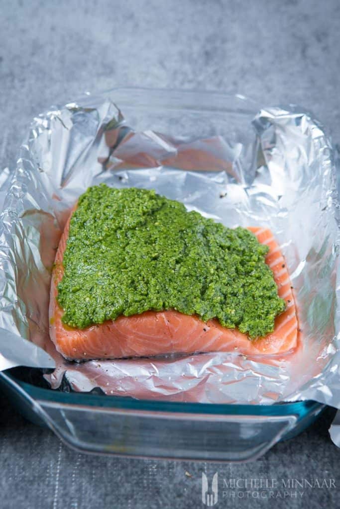 Salmon Foil Pesto Raw