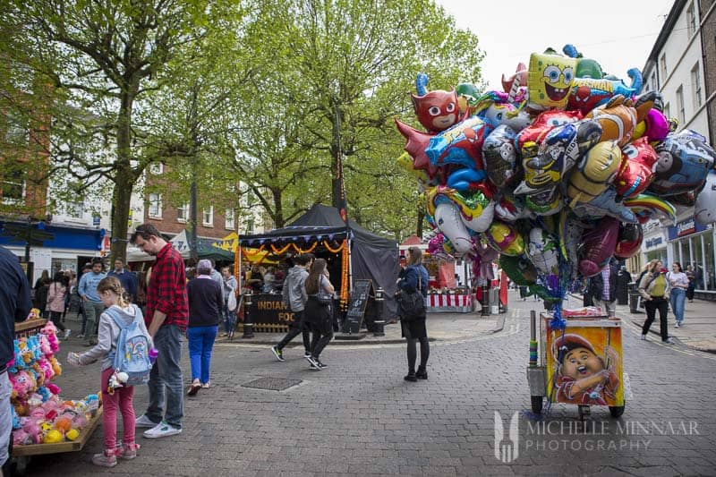 A city street in York with vendors