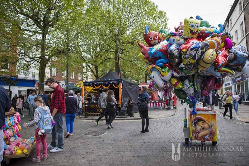 A city street in York with vendors 