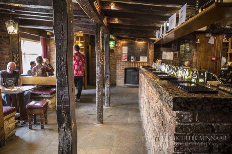 The interior of a wooden bar