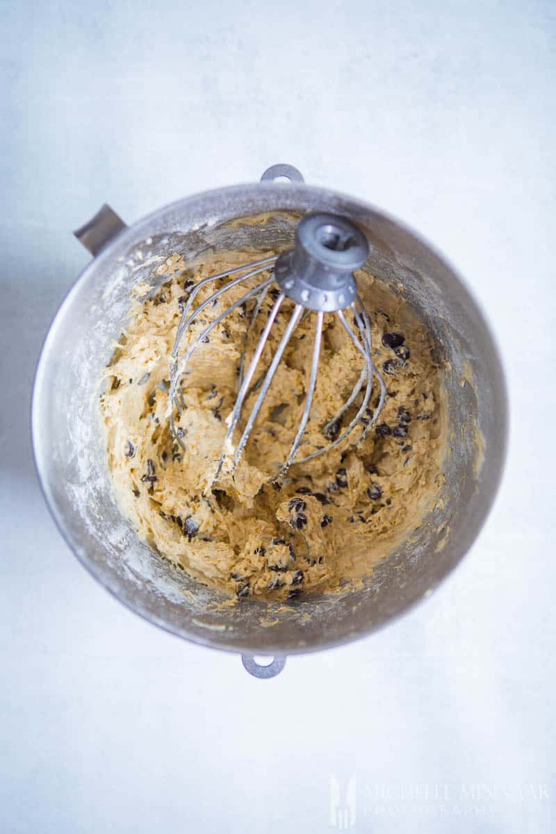 Cookie Dough Batter in a mixing bowl 
