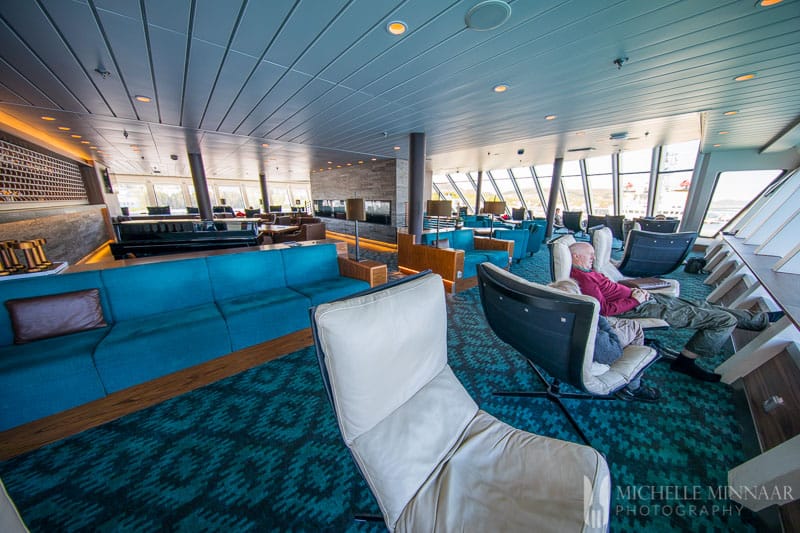 Blue lounge chairs on the hurtigruten cruise