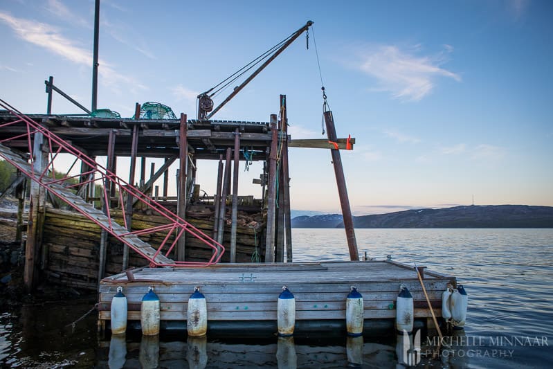 The wooden dock of the king crab 