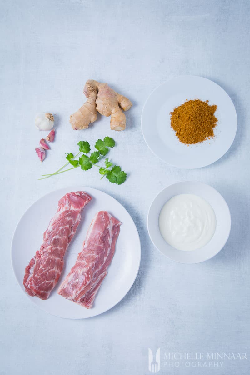 Ingredientes para el tikka de cordero - Especias Yogur Filetes de cuello de cordero