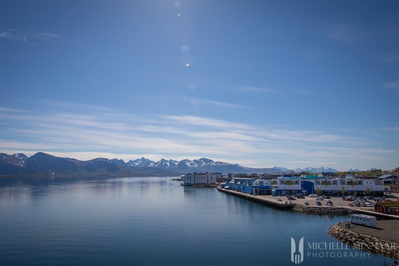 The coastline of norway with a blue sky 