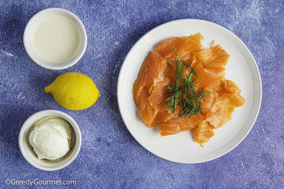Ingredients for smoked salmon dip.