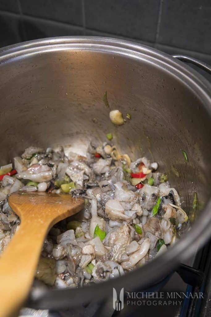 Cuttlefish Frying in a pan