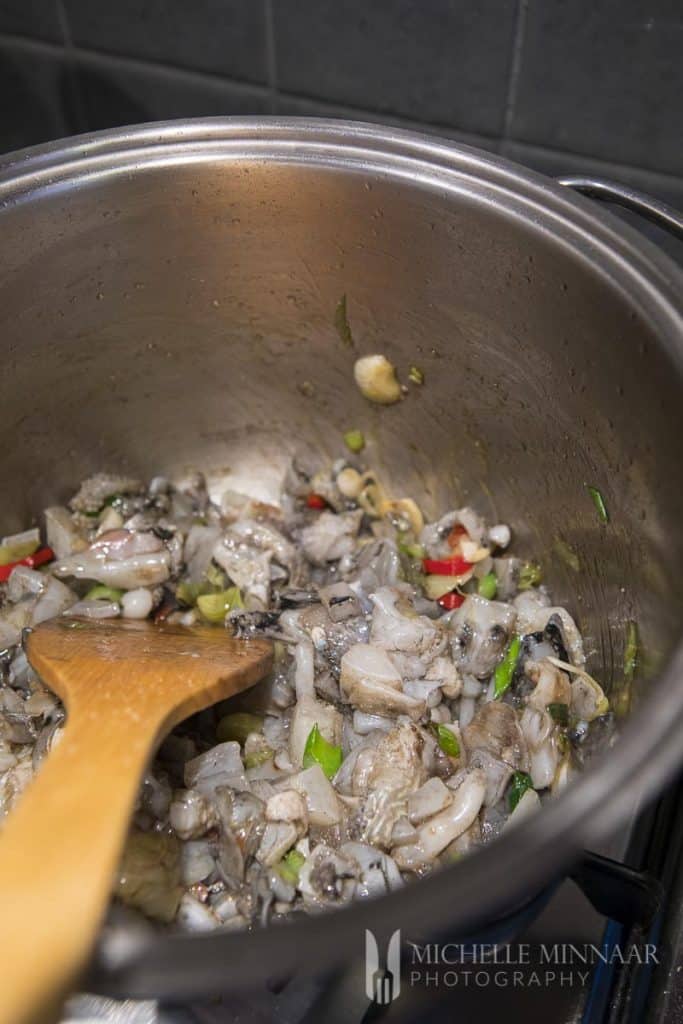 Cuttlefish Frying in a pan 