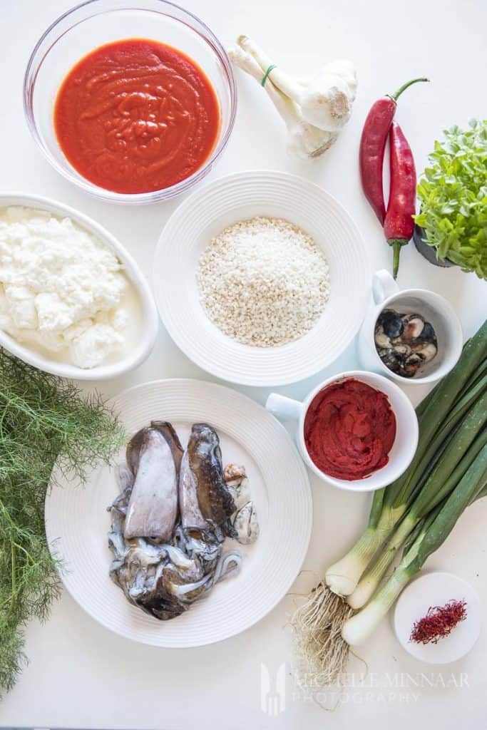 Ingredients for risotto on a table 