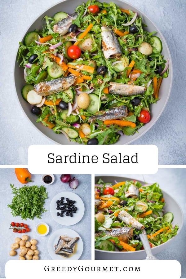 This seafood salad is so easy to make and stays fresh for days with my Food Saver vacuum sealer and bags. You'll need a can of boneless sardines and salad of your choice to make this yummy dish! #seafoodsalad #sardines