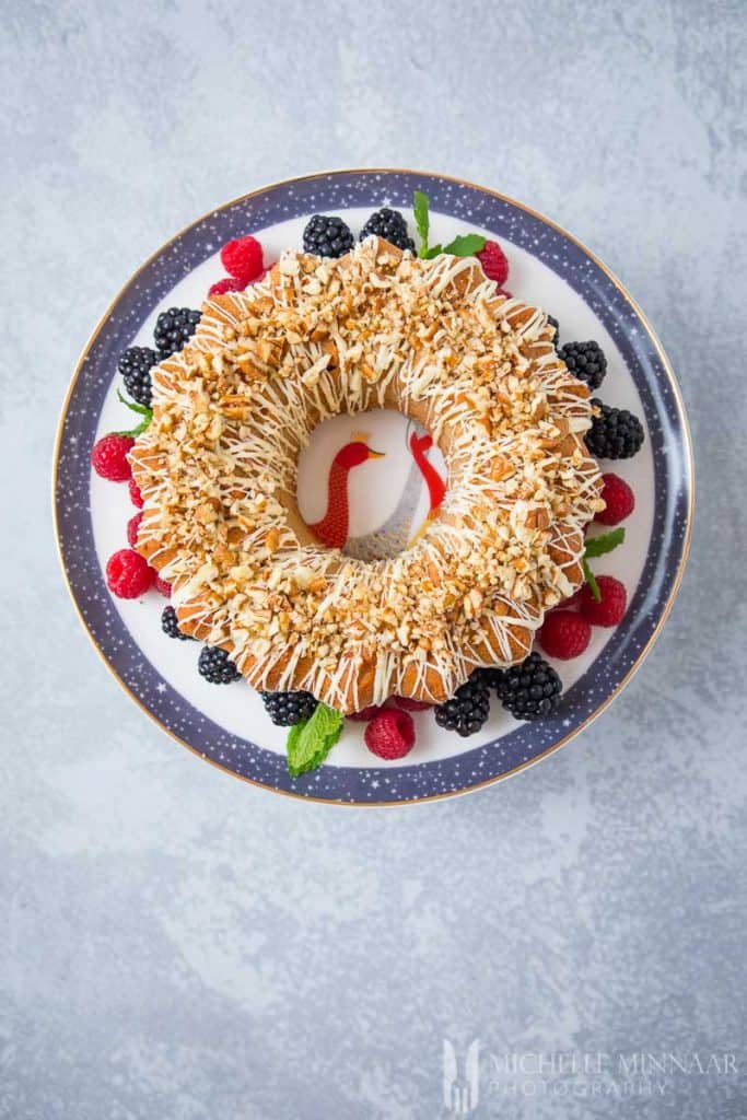 An aerial view of cinnamon bundt cake