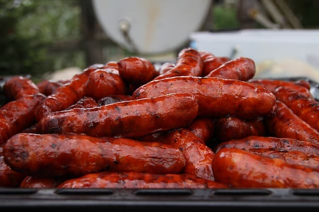 A pile of red chorizo sausage.
