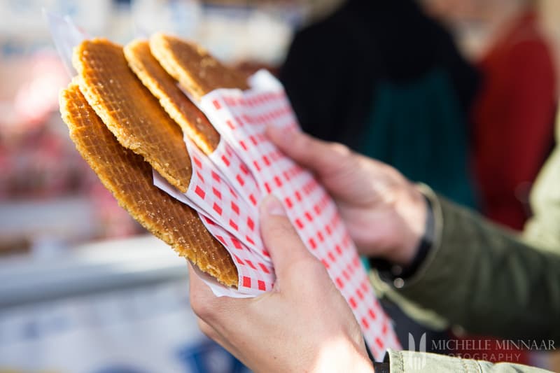 A close up of stroop waffles