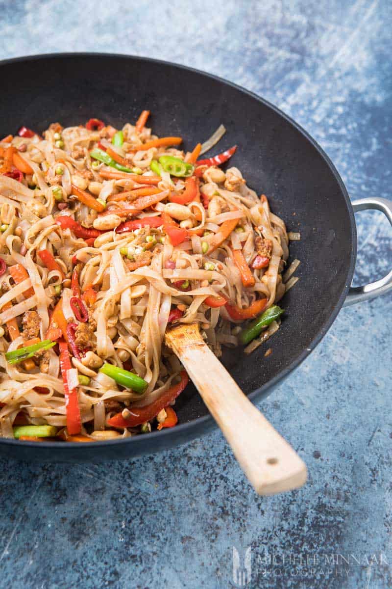 A close up of vegan pad thai 