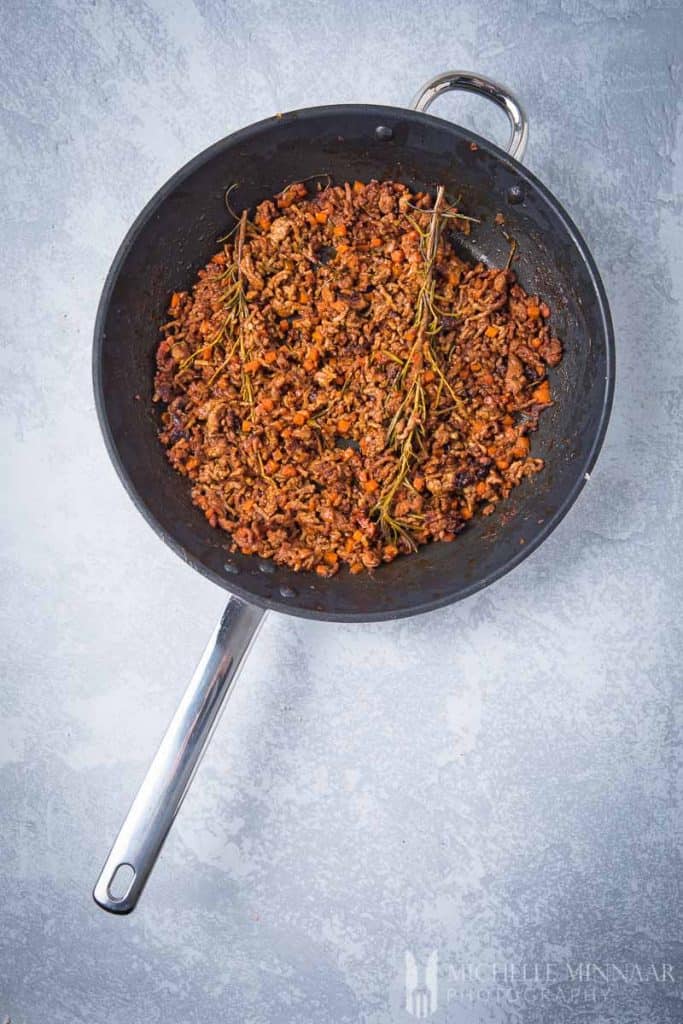 savoury mince in a skillet