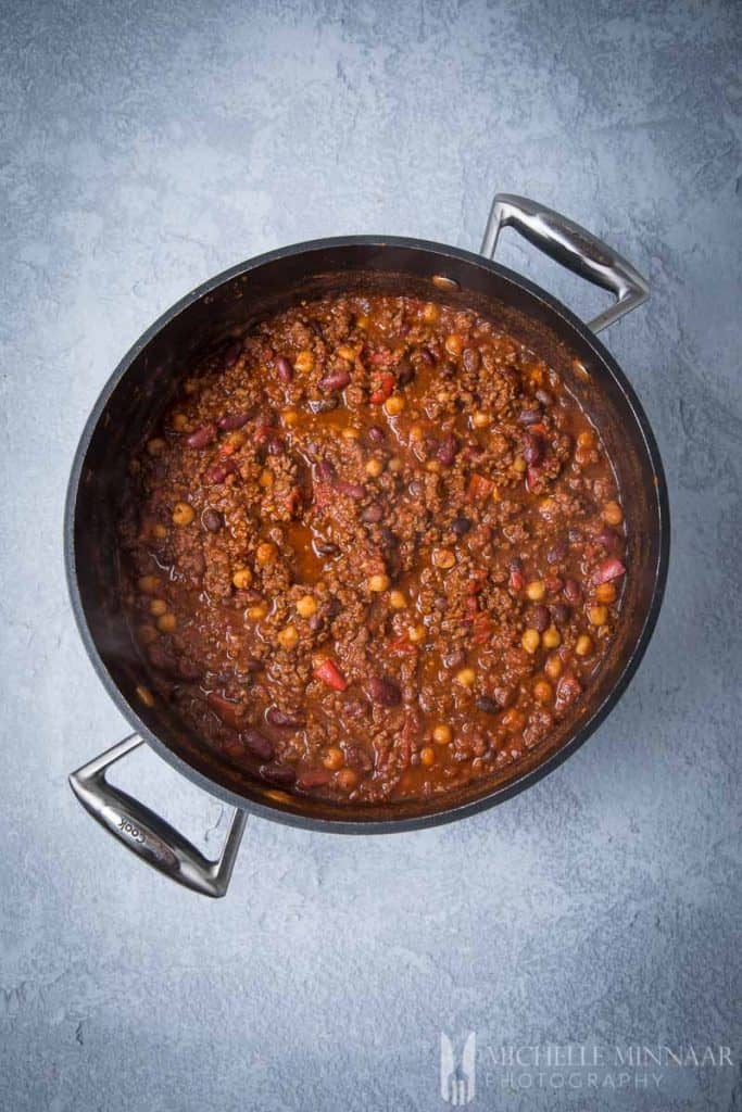 A pot of venison chili