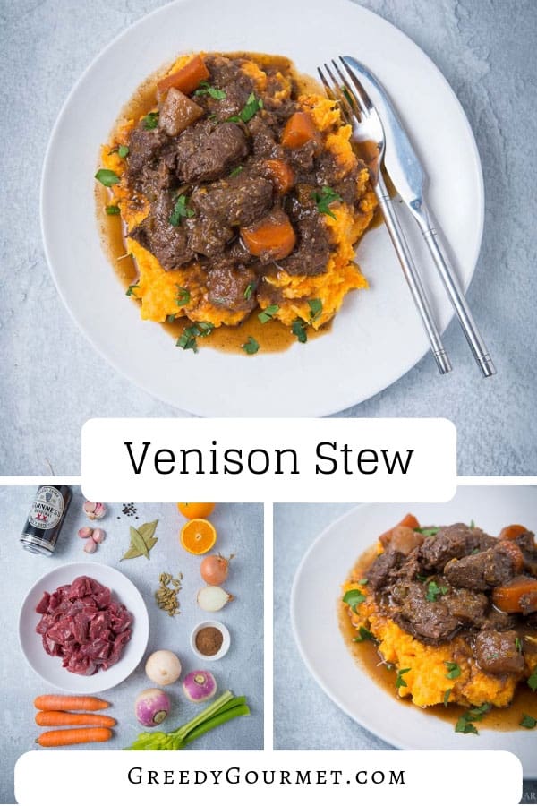 An easy-to-make venison stew recipe. You'll need root vegetables and a can of Guinness. Pair with a creamy vegetable mash and top with fresh parsley leaves.