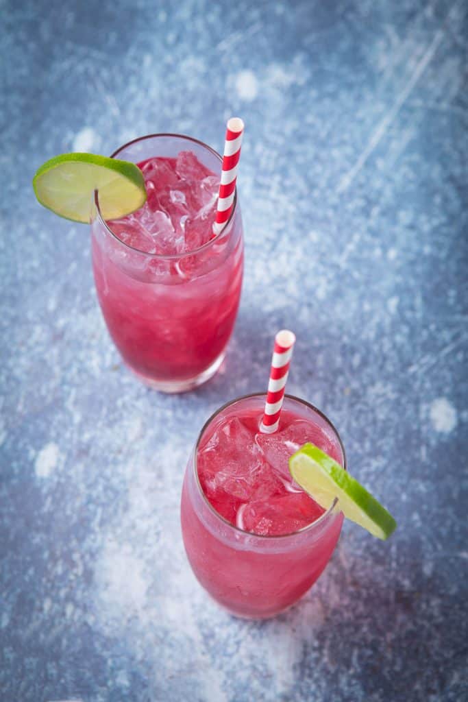 An aerial view of two drinks 