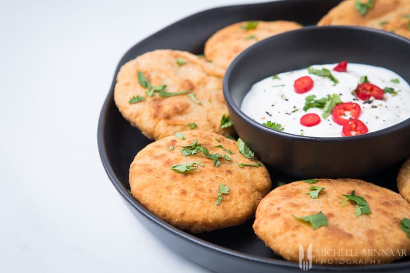 A close up of aloo ki kachori