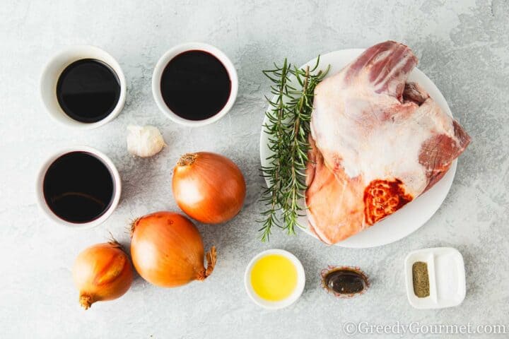 Ingredients for slow roast lamb shoulder.