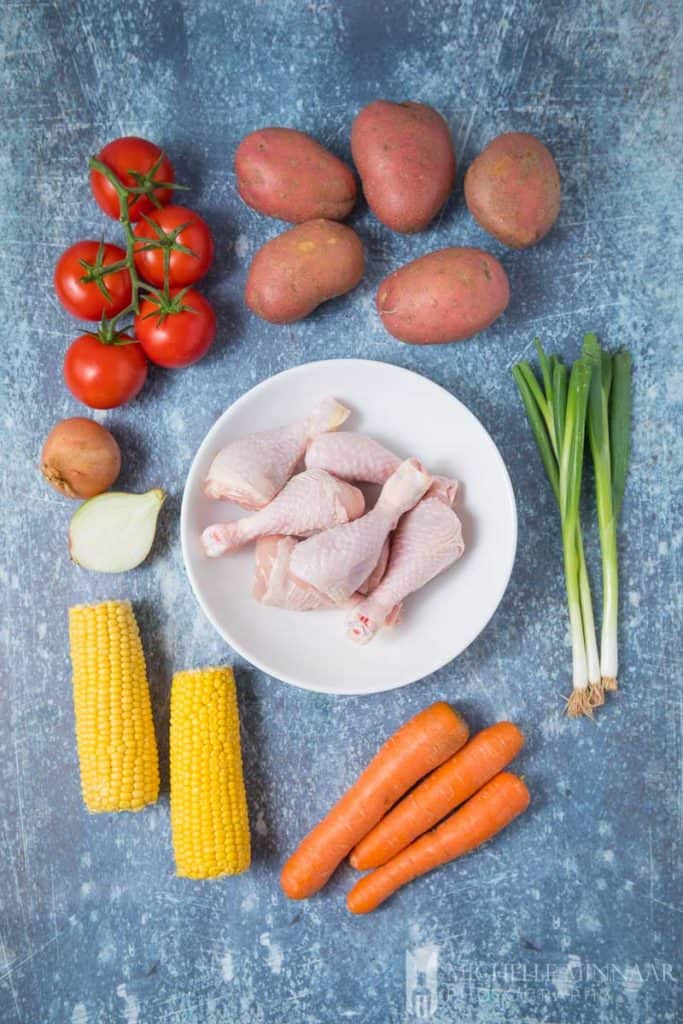 Ingredients to make ABC soup: Corn Carrot Onions Chicken Potato