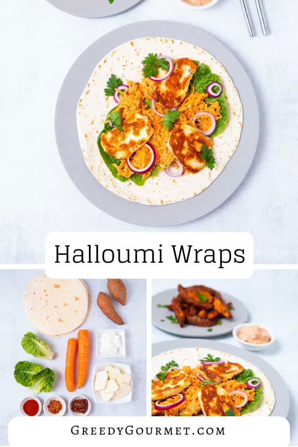 These Greek halloumi wraps are made with fresh halloumi, creamy carrot salad and paired with amazing sweet potato wedges. Read about possible variations. 