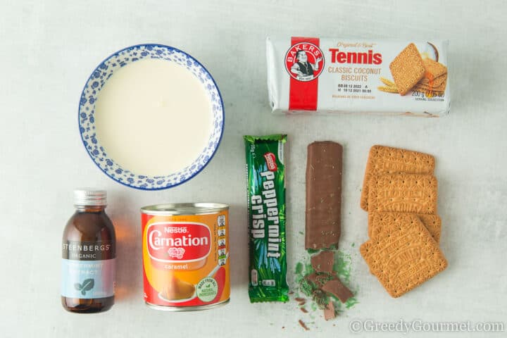 ingredients for peppermint crisp tart.