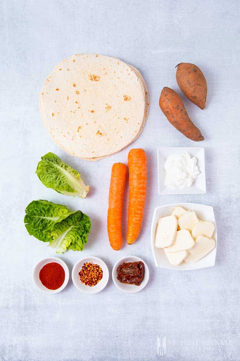 Ingredients to make halloumi wraps