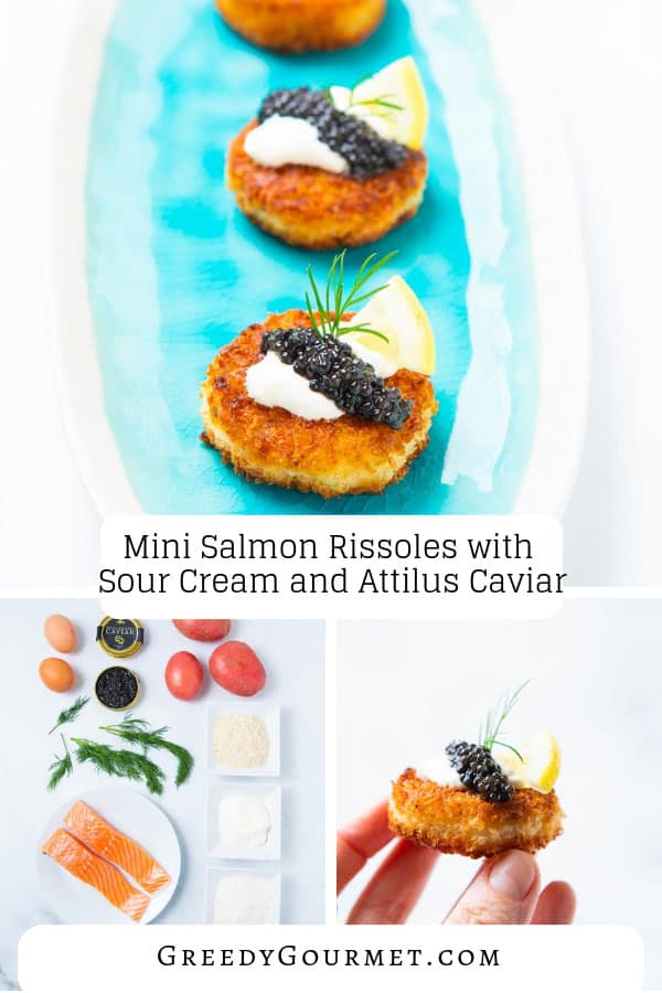 These Mini Salmon Rissoles with Sour Cream and Attilus Caviar are the most luxurious & delicate salmon rissoles ever! Don't miss out on this elegant recipe. 