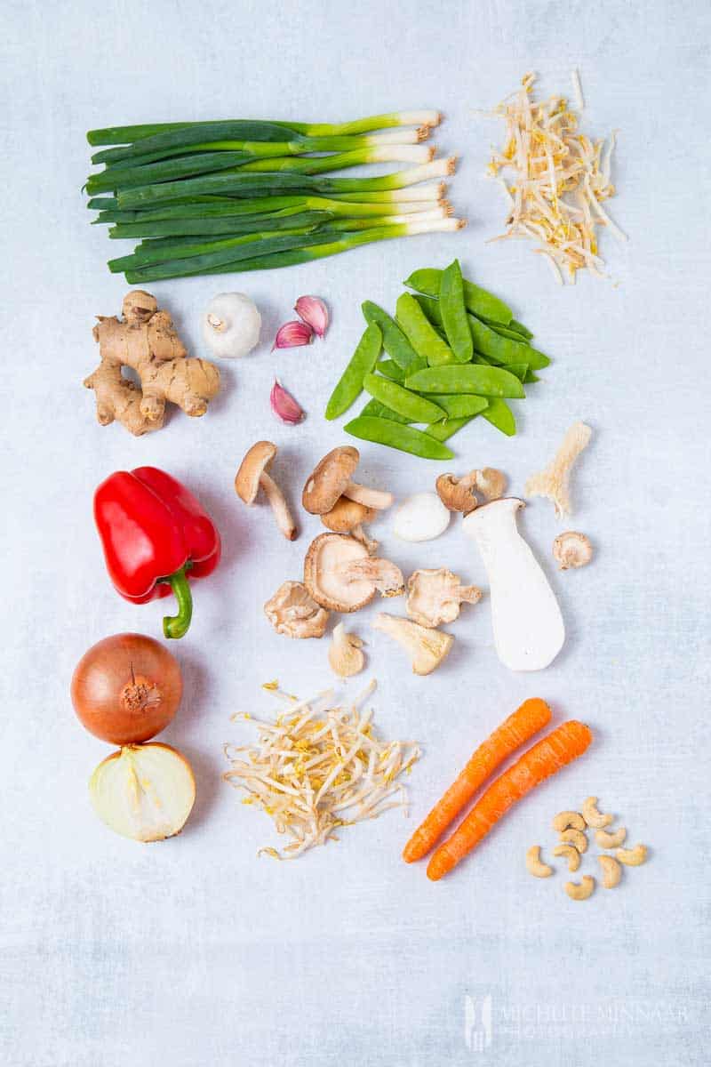 Ingredients for vegan chop suey : Bean Sprout Carrot Onion Pepperman Getout