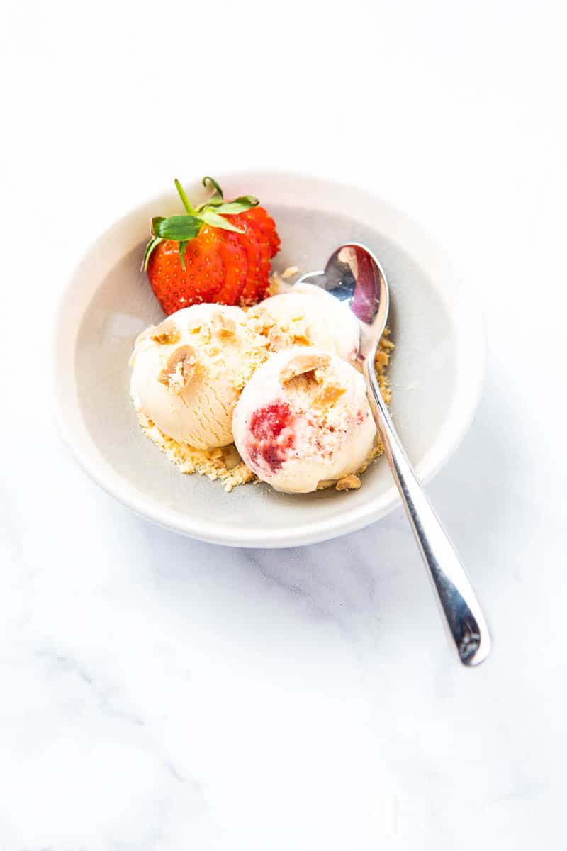 A bowl of peanut butter and jelly ice cream