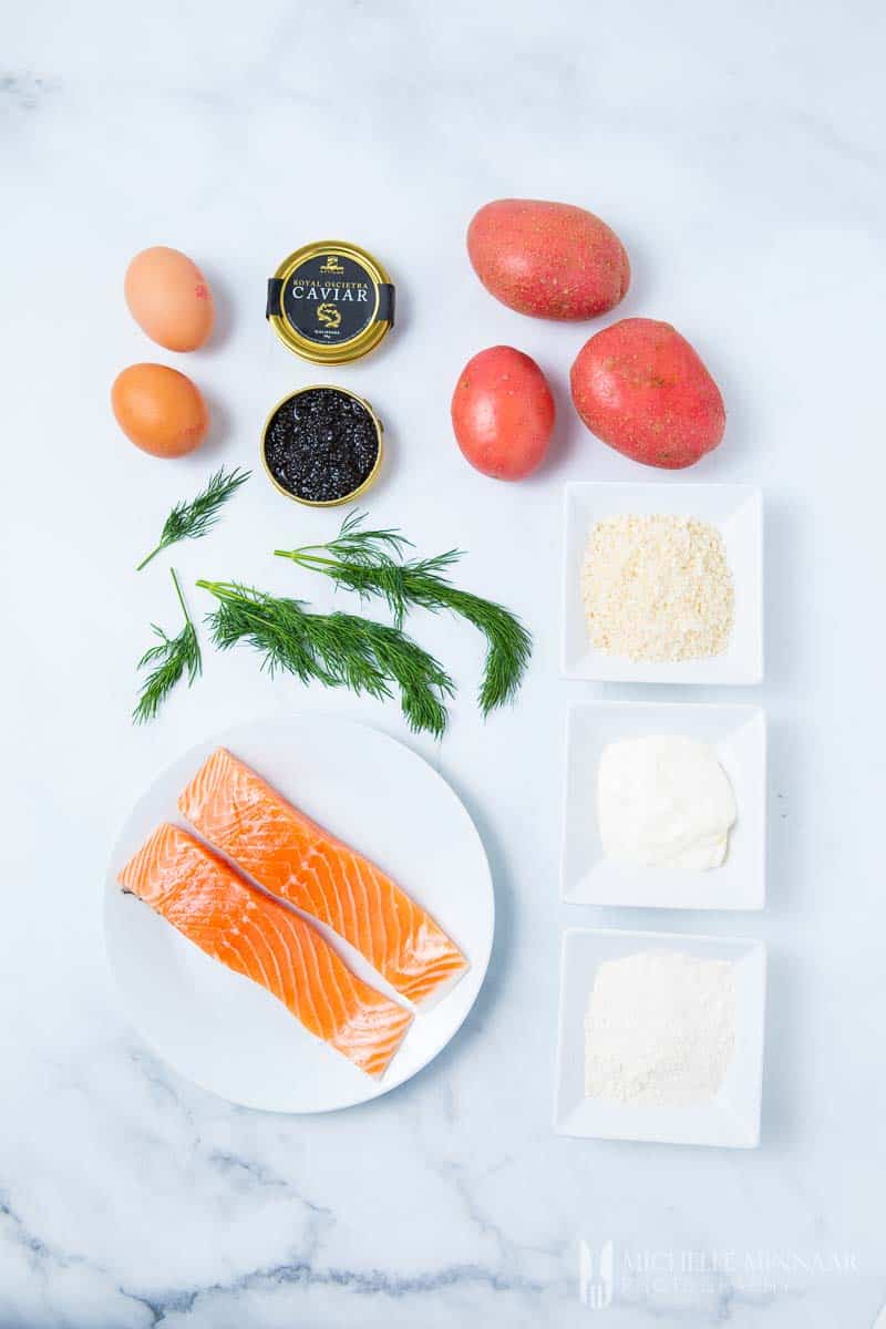 Ingredients to make salmon rissoles