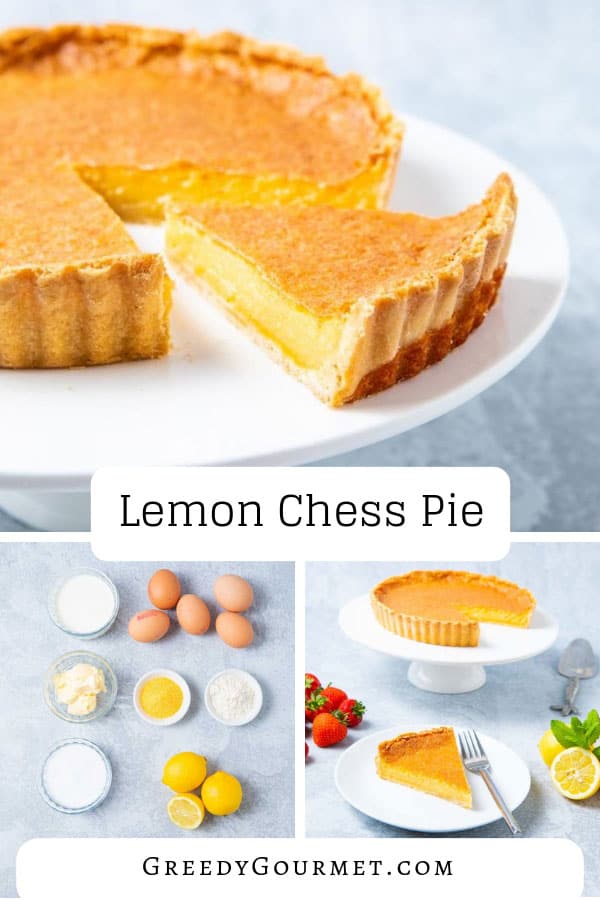 A lemon chess pie with a slice being taken out of it