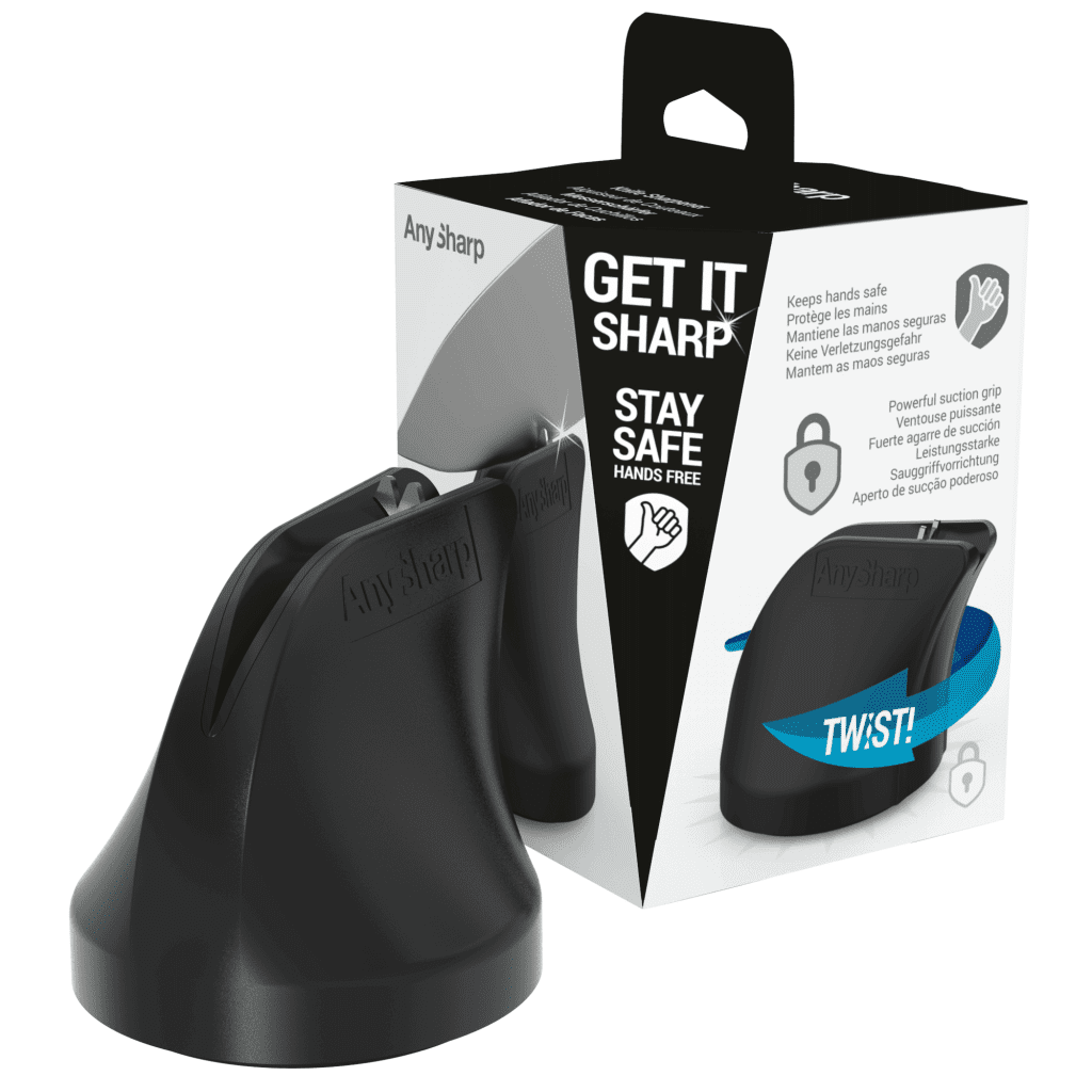 A black knife sharpener