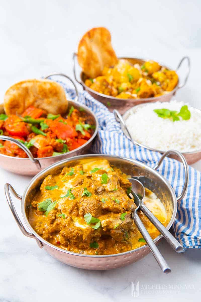 A full Indian meal, four dishes 